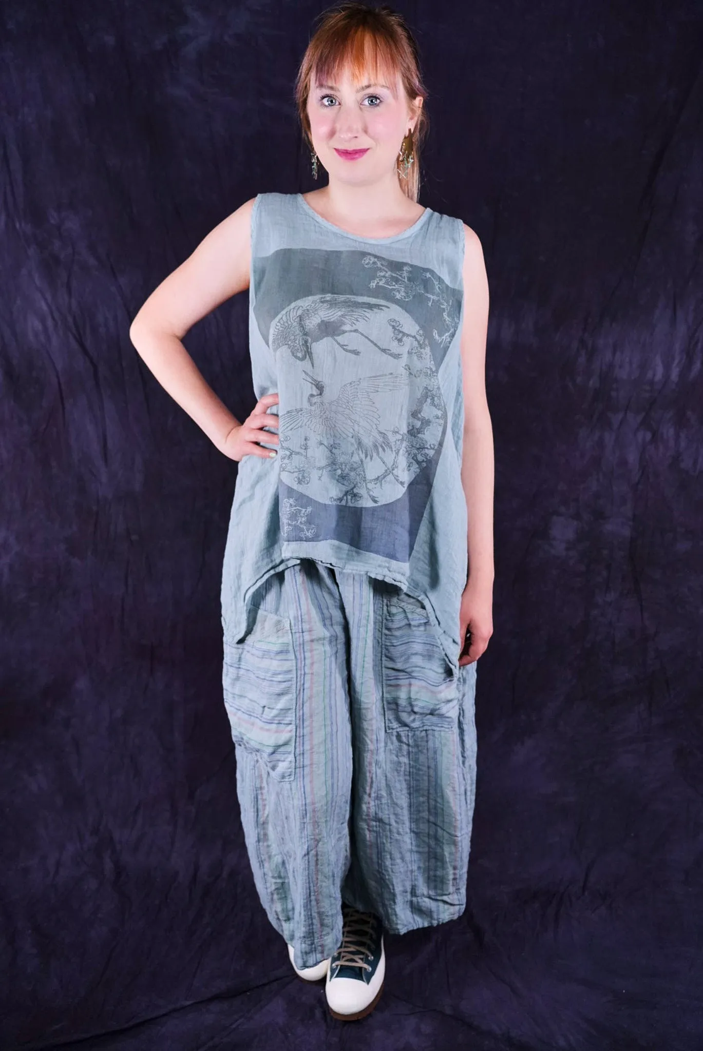1196 Linen Tank  Cranes Flight Early Sky-P