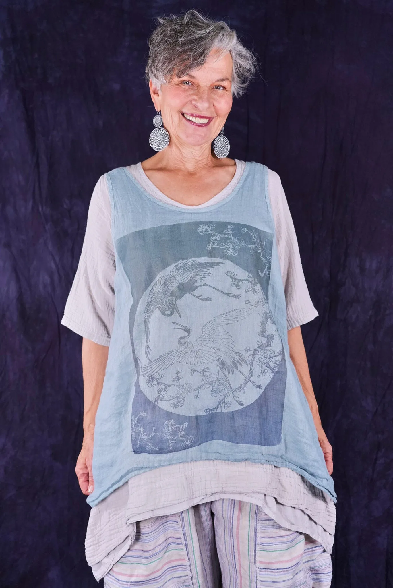 1196 Linen Tank  Cranes Flight Early Sky-P