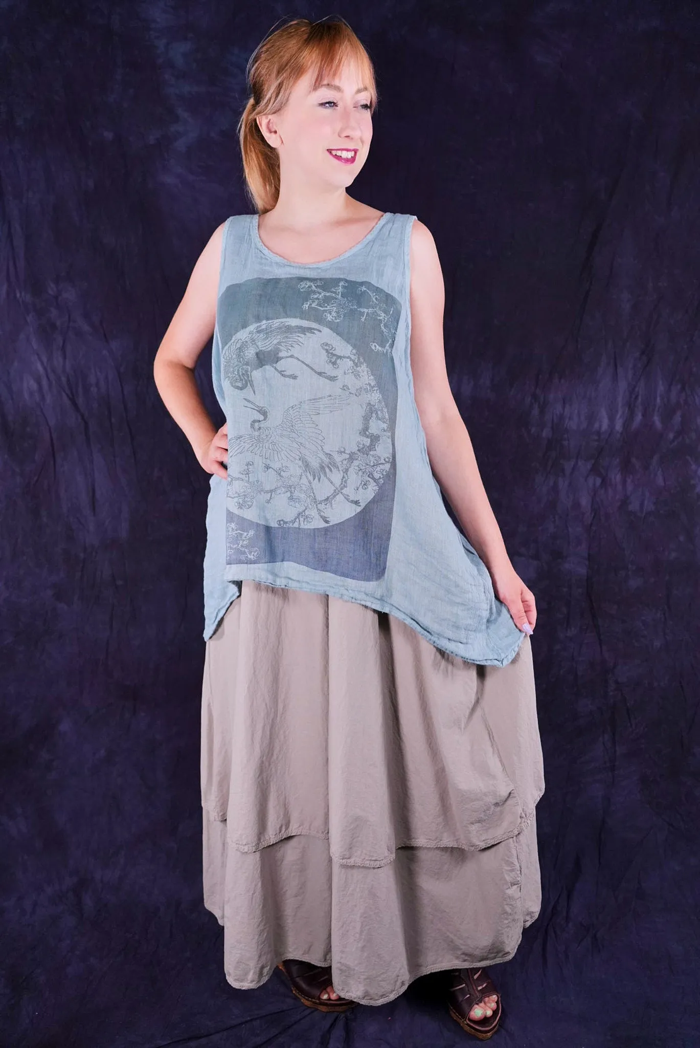 1196 Linen Tank  Cranes Flight Early Sky-P