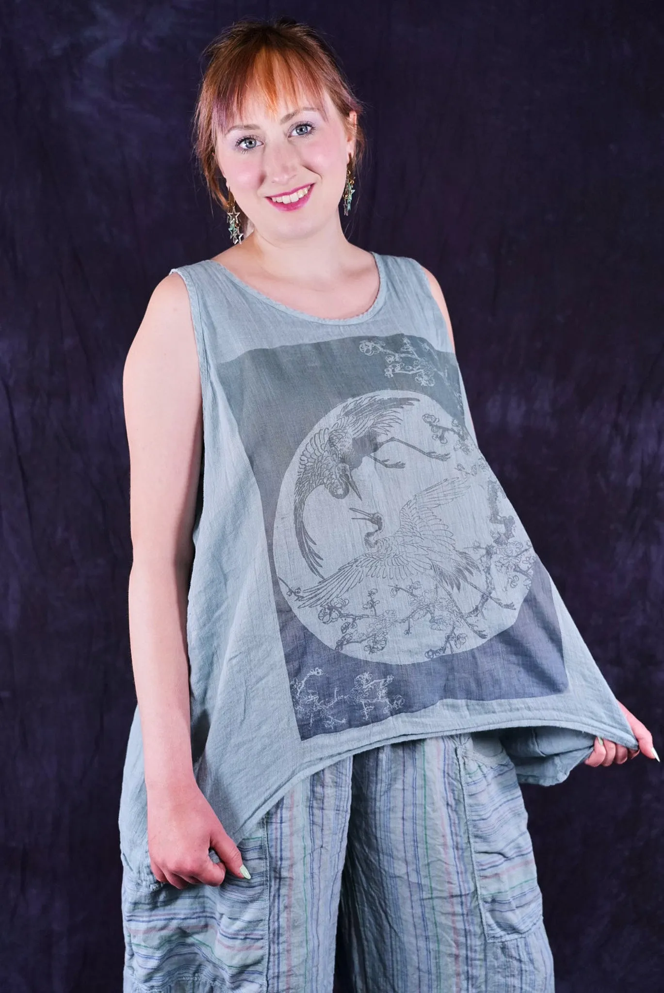 1196 Linen Tank  Cranes Flight Early Sky-P