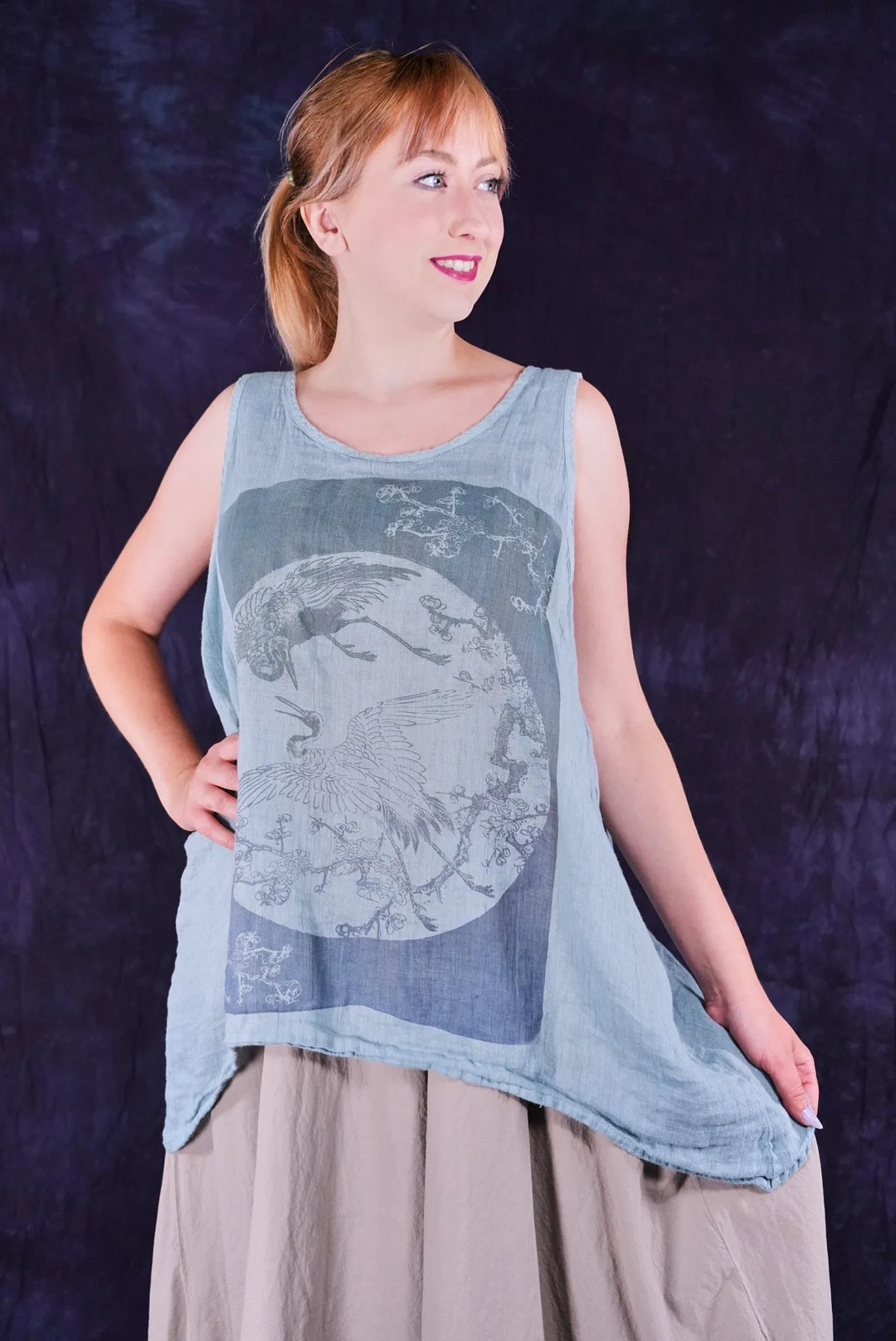 1196 Linen Tank  Cranes Flight Early Sky-P