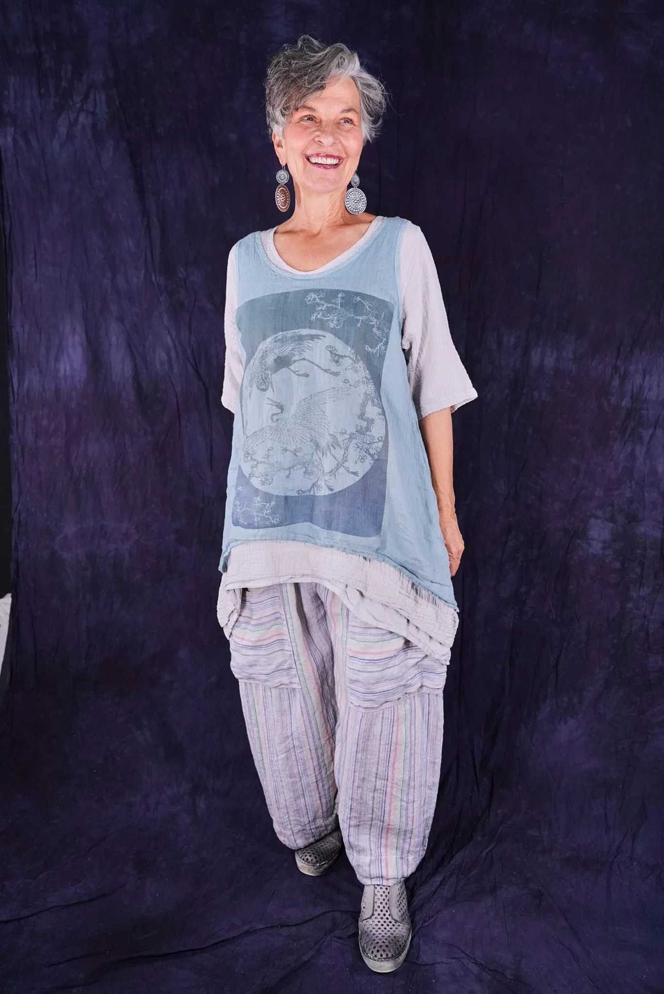 1196 Linen Tank  Cranes Flight Early Sky-P