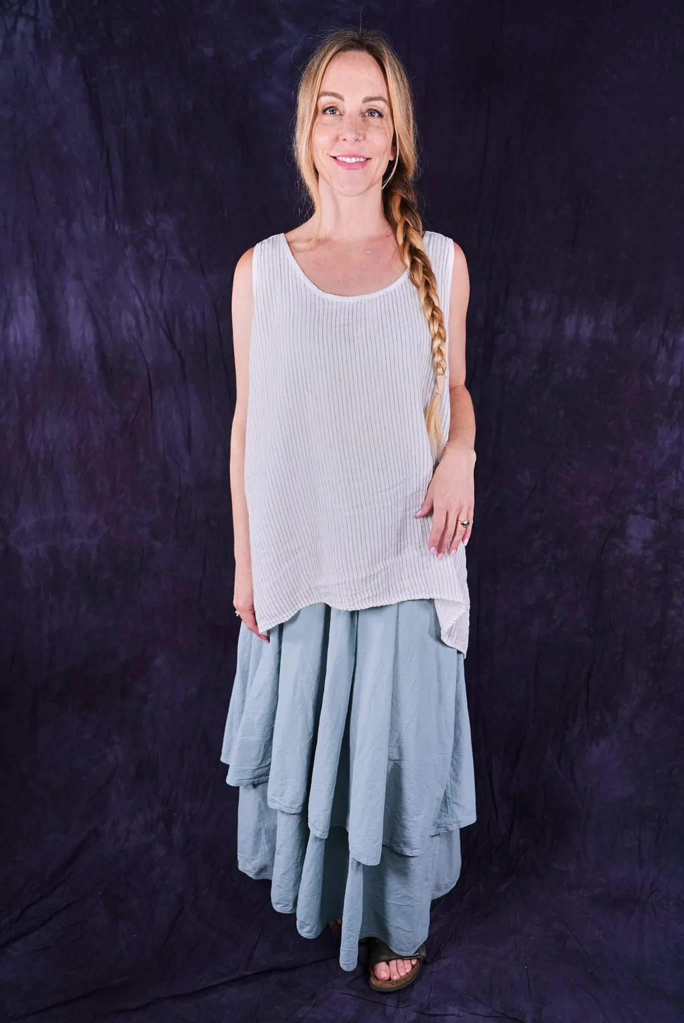 1196 Striped Layer Vest White