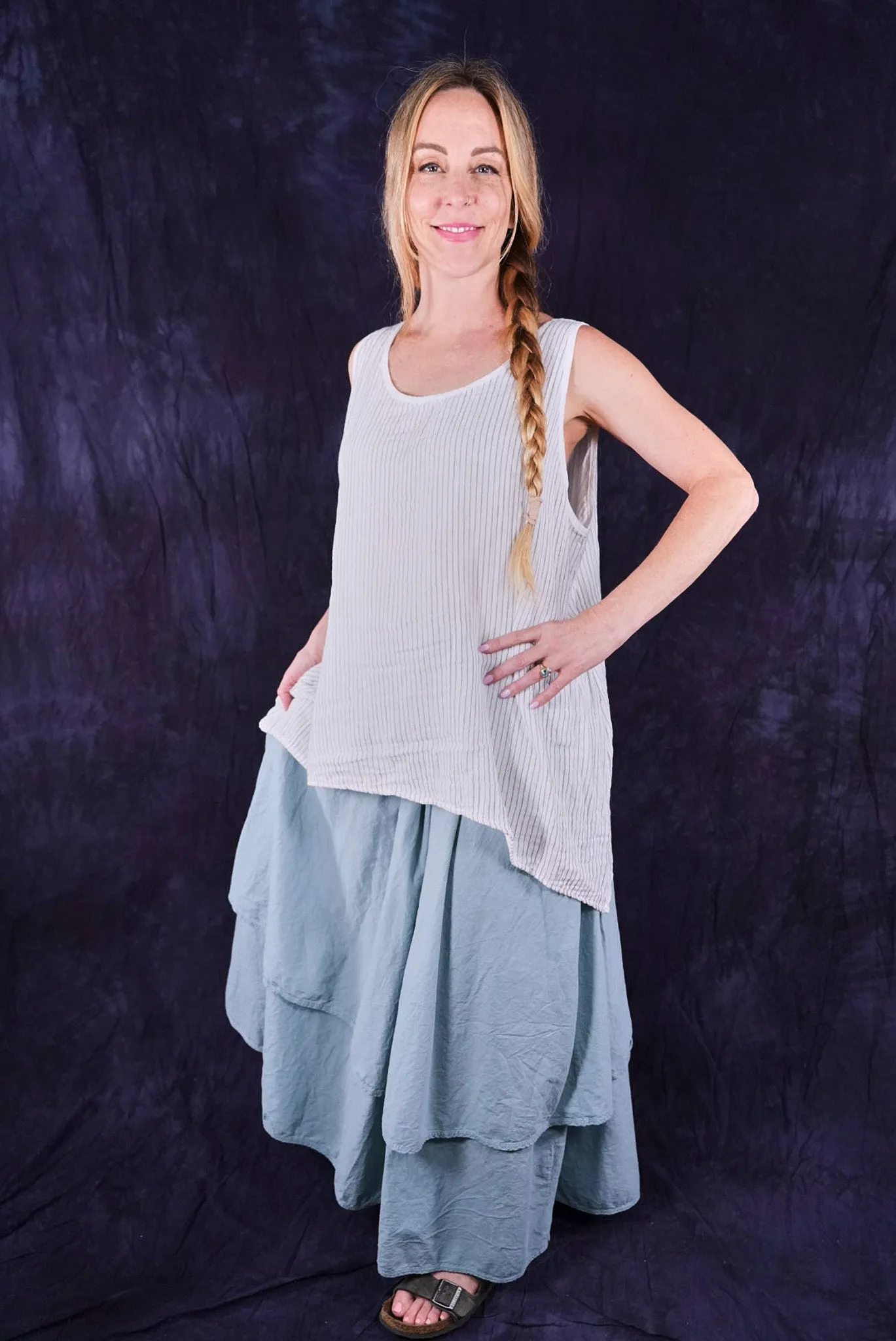 1196 Striped Layer Vest White