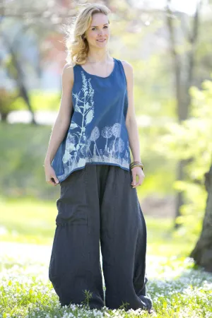 1196B Linen Tank Printed-Blue Fish Clothing