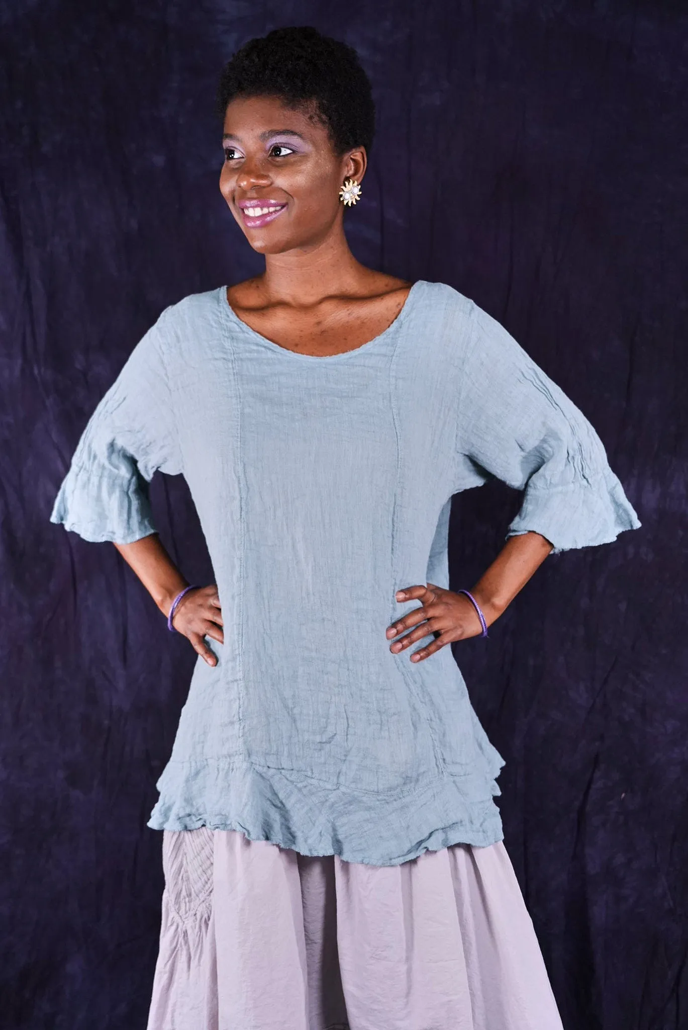 1516 Bias Flounce Top Early Sky