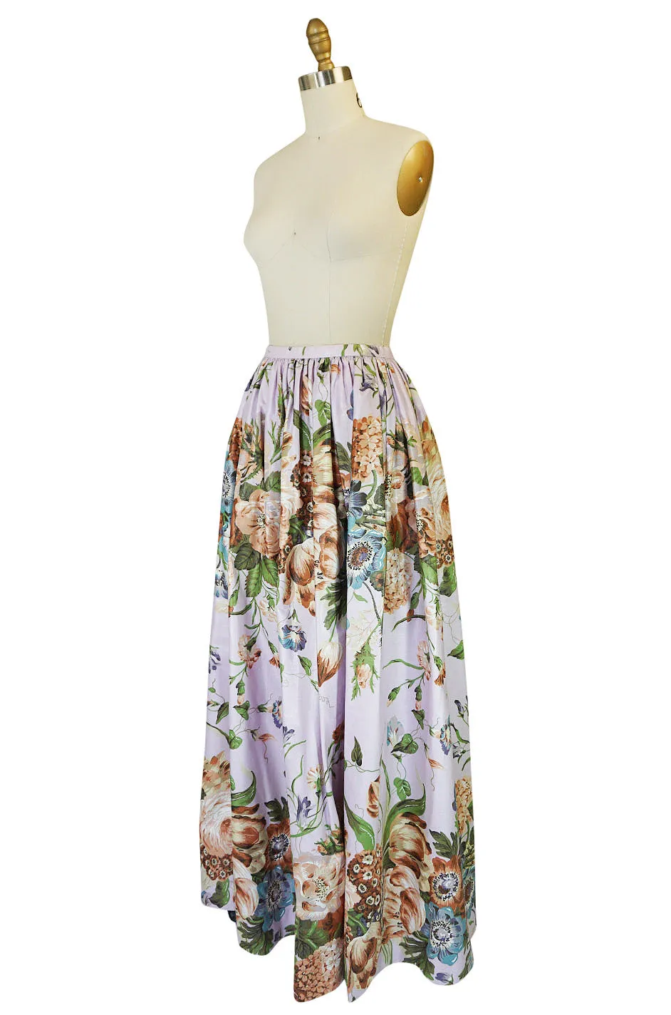 1983 Bill Blass Polished Cotton Pink Floral Skirt