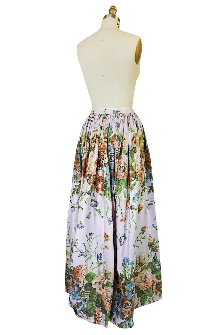 1983 Bill Blass Polished Cotton Pink Floral Skirt