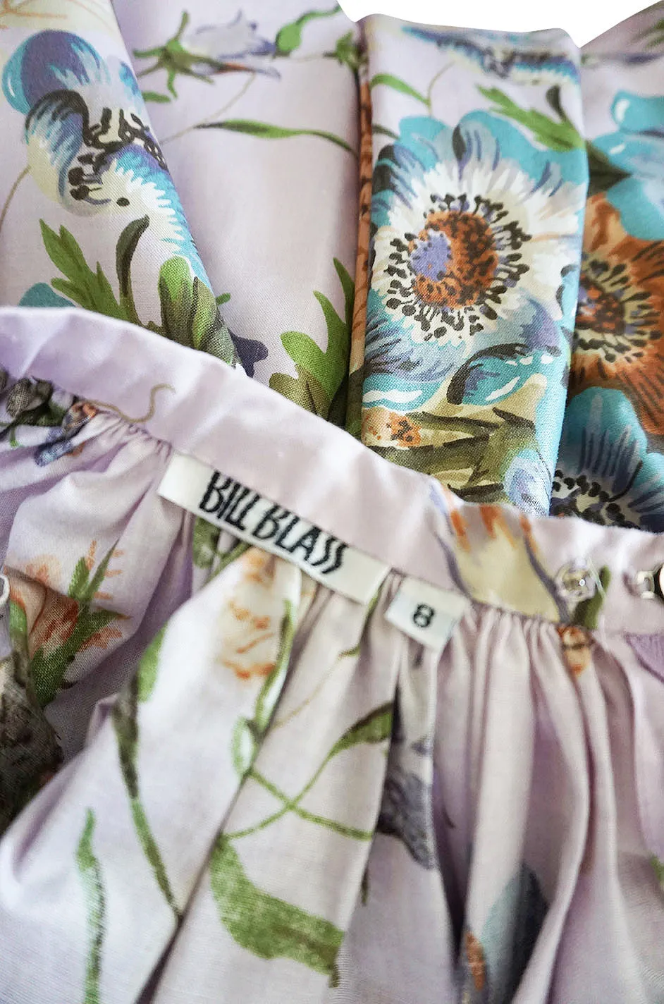 1983 Bill Blass Polished Cotton Pink Floral Skirt