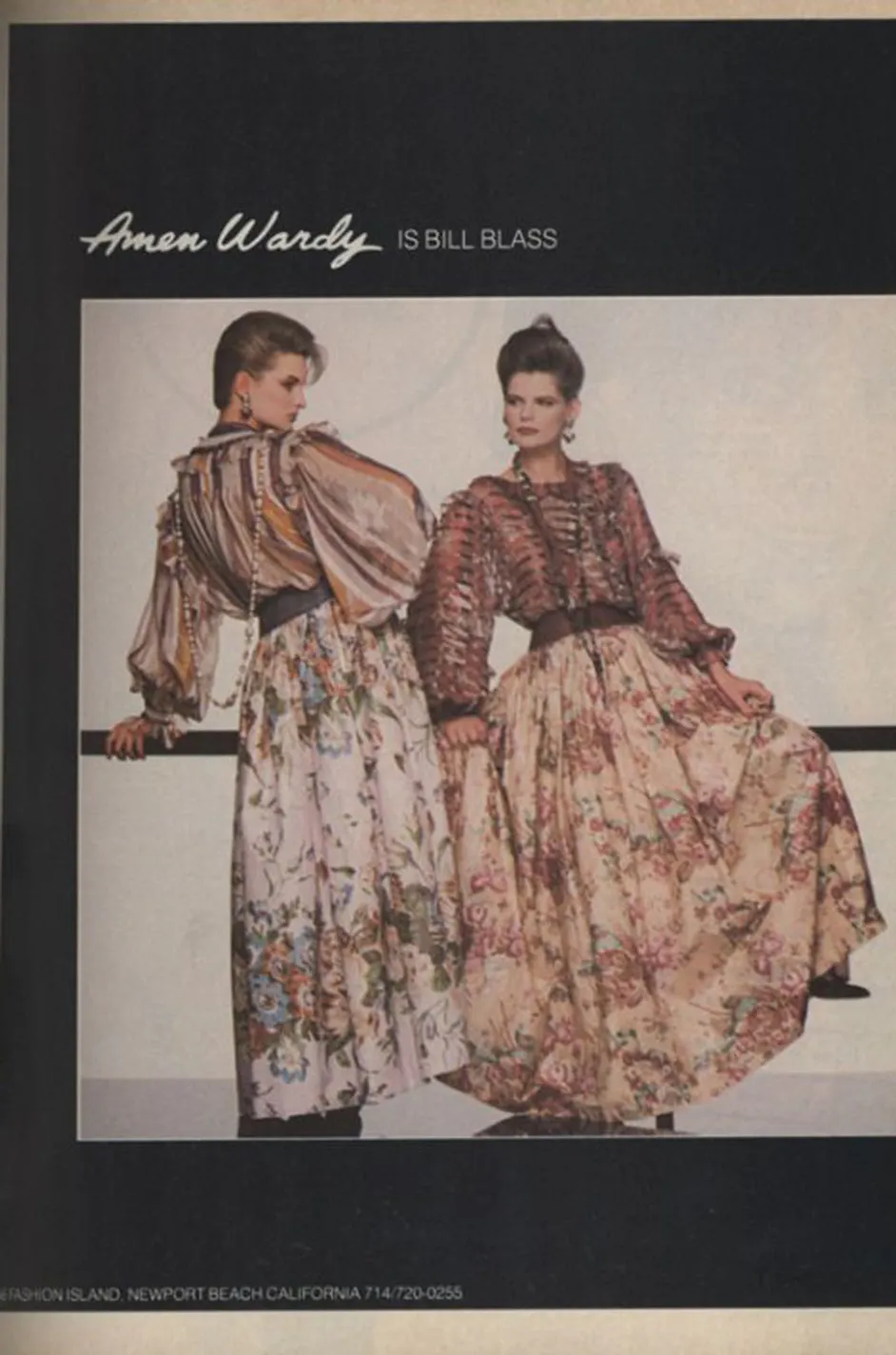 1983 Bill Blass Polished Cotton Pink Floral Skirt