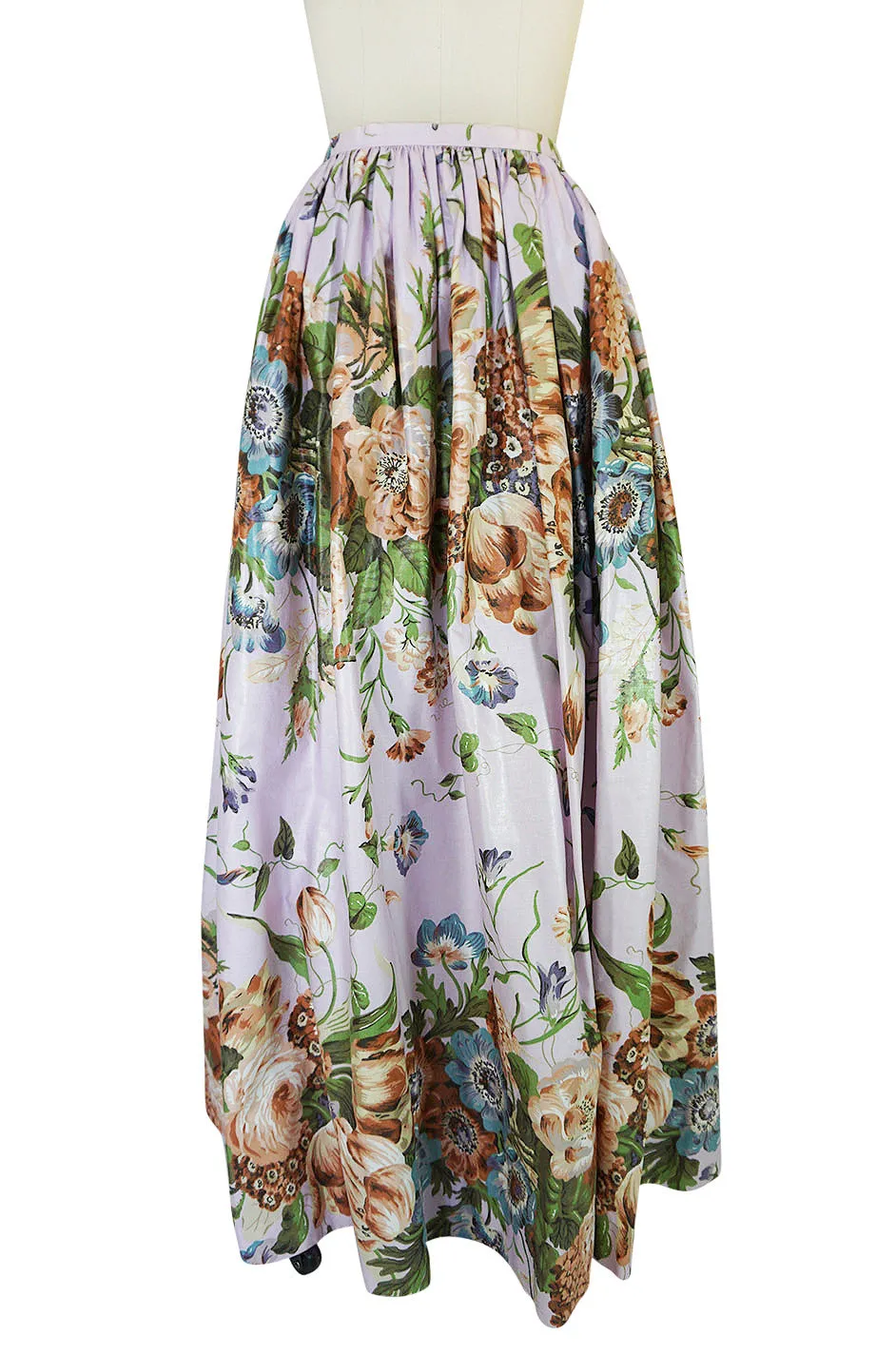 1983 Bill Blass Polished Cotton Pink Floral Skirt