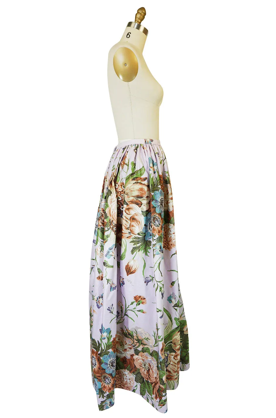 1983 Bill Blass Polished Cotton Pink Floral Skirt