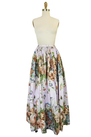 1983 Bill Blass Polished Cotton Pink Floral Skirt