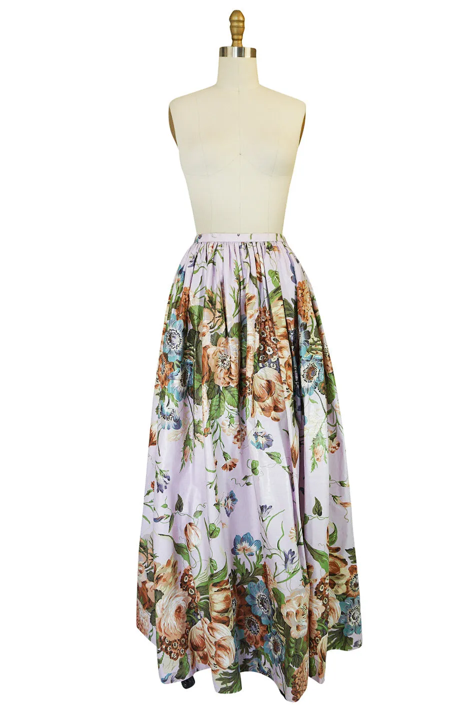 1983 Bill Blass Polished Cotton Pink Floral Skirt