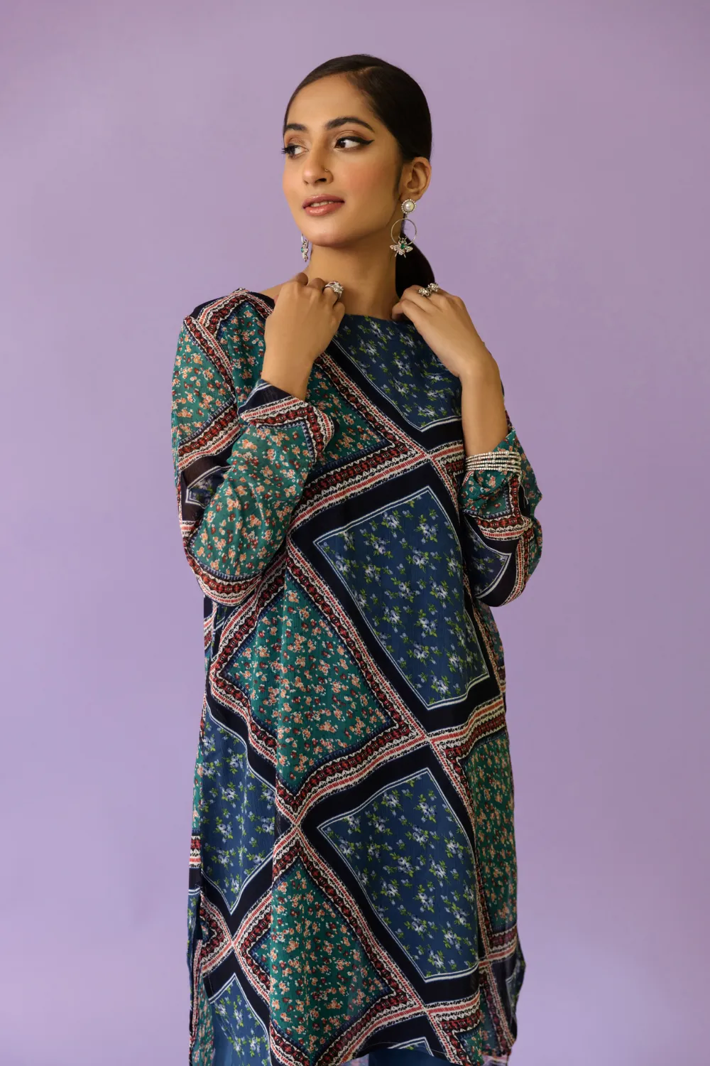 2 PC Stitched |Printed Chiffon Shirt   Trouser