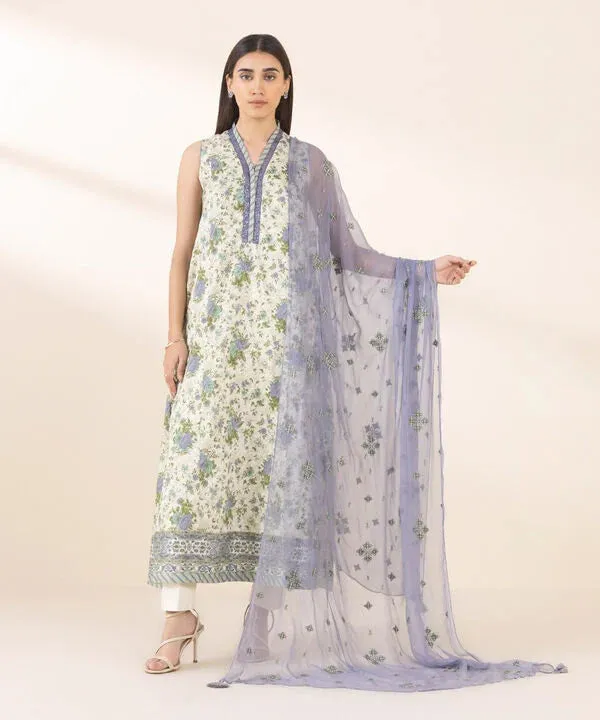 2 Piece - Embroidered Cotton Suit
