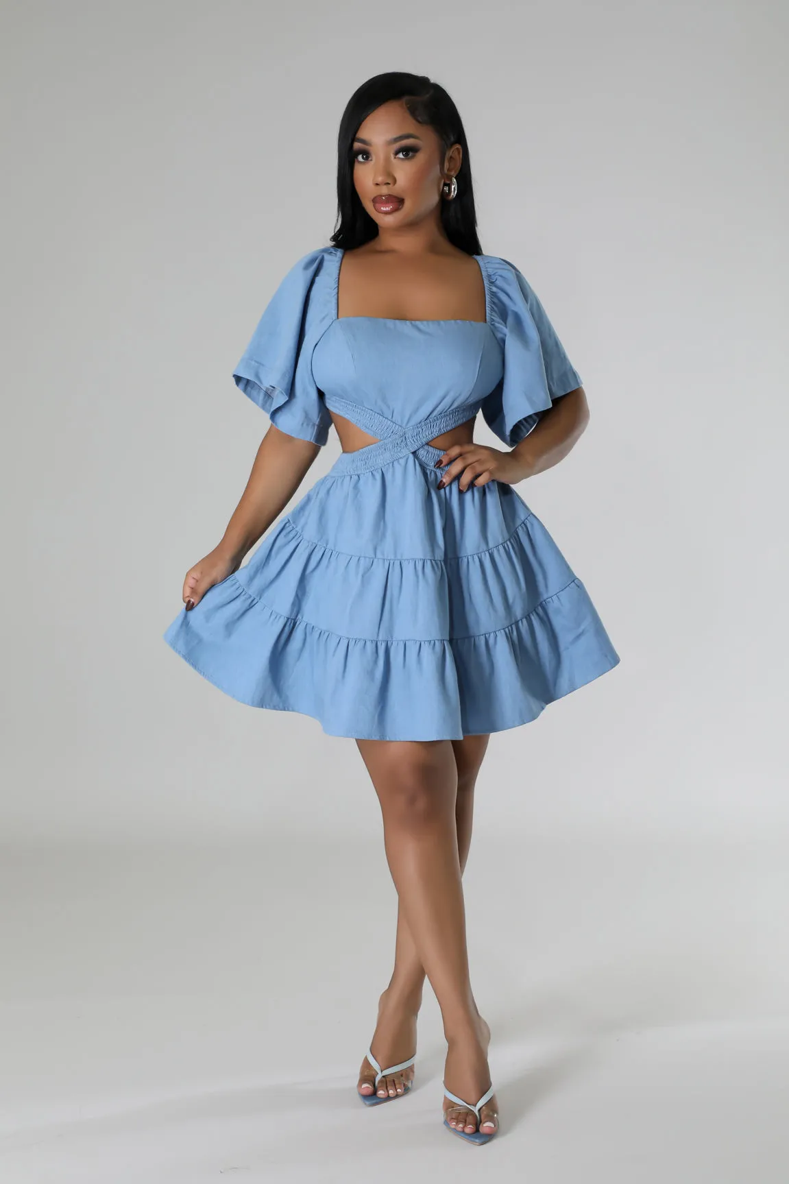 27335P - DENIM TIRED SKIRT DRESS