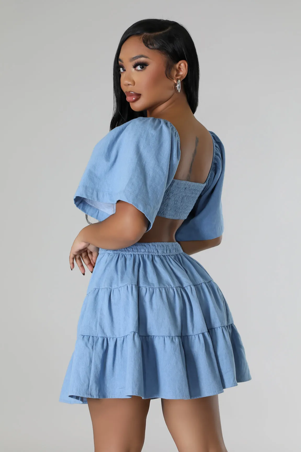 27335P - DENIM TIRED SKIRT DRESS