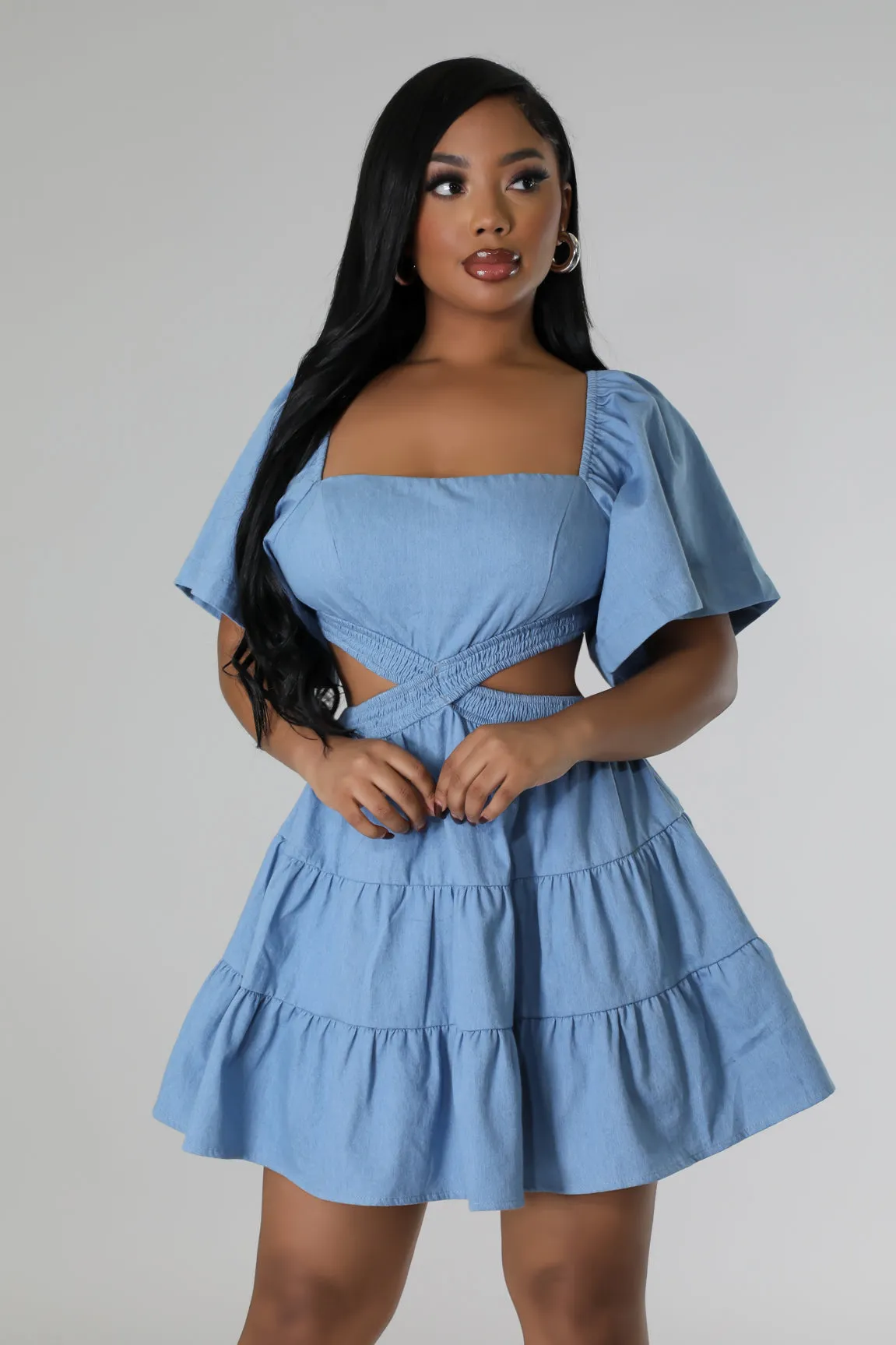 27335P - DENIM TIRED SKIRT DRESS