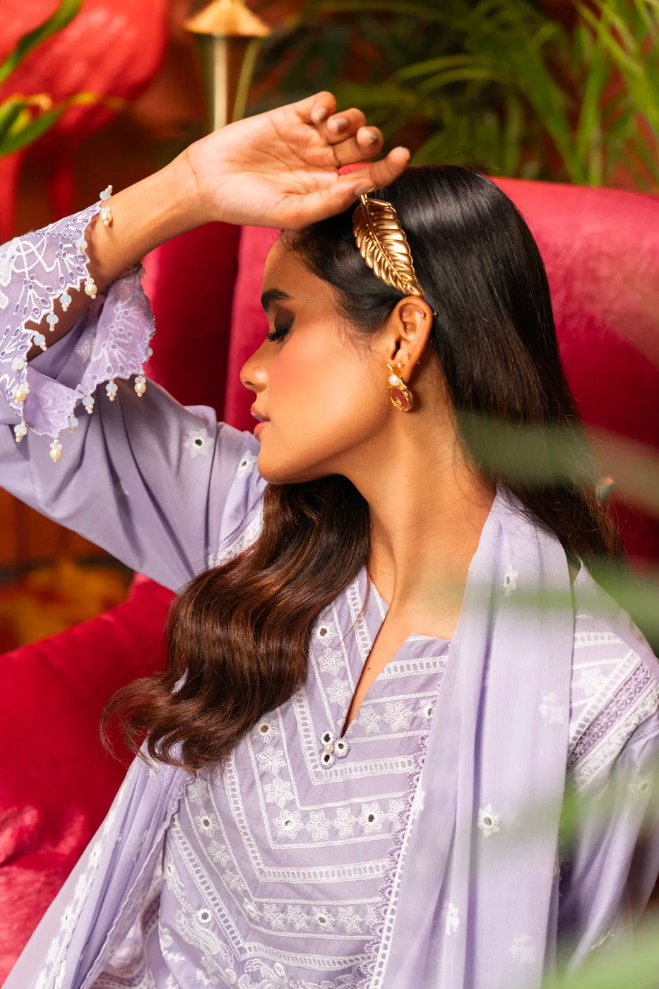 3 Pc Embroidered Lawn Suit With Chiffon Dupatta