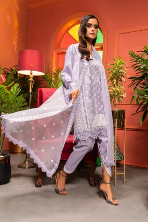 3 Pc Embroidered Lawn Suit With Chiffon Dupatta