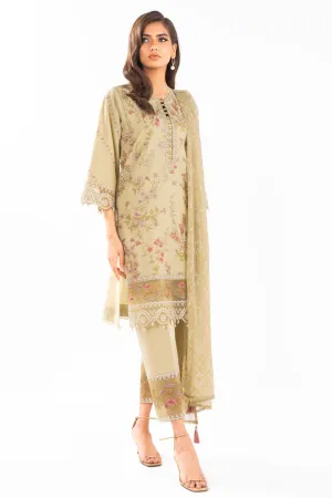 3 Pc Embroidered Lawn Suit With Chiffon Dupatta