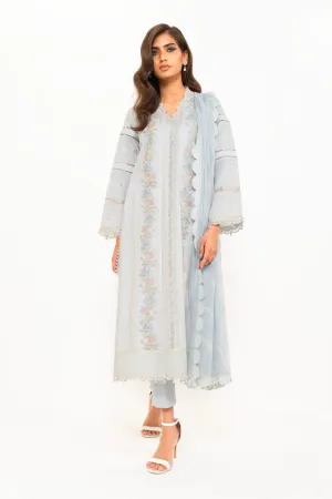 3 Pc Embroidered Lawn Suit With Poly Chiffon Dupatta