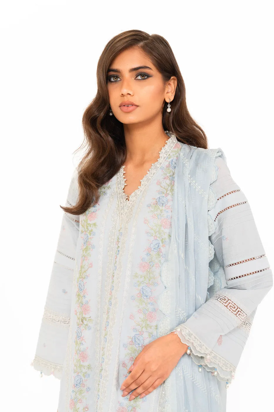 3 Pc Embroidered Lawn Suit With Poly Chiffon Dupatta