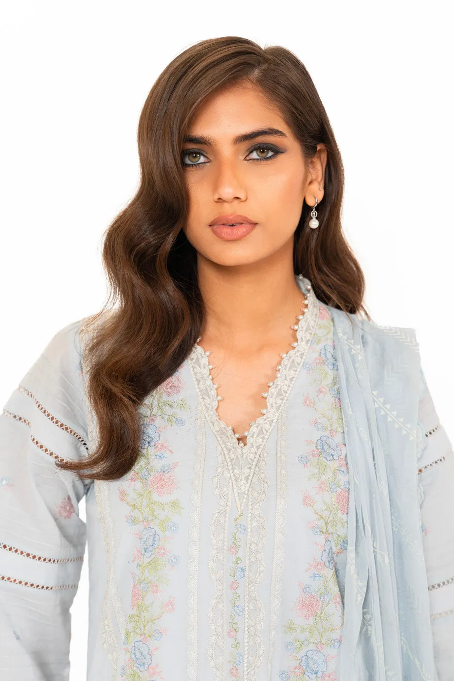 3 Pc Embroidered Lawn Suit With Poly Chiffon Dupatta