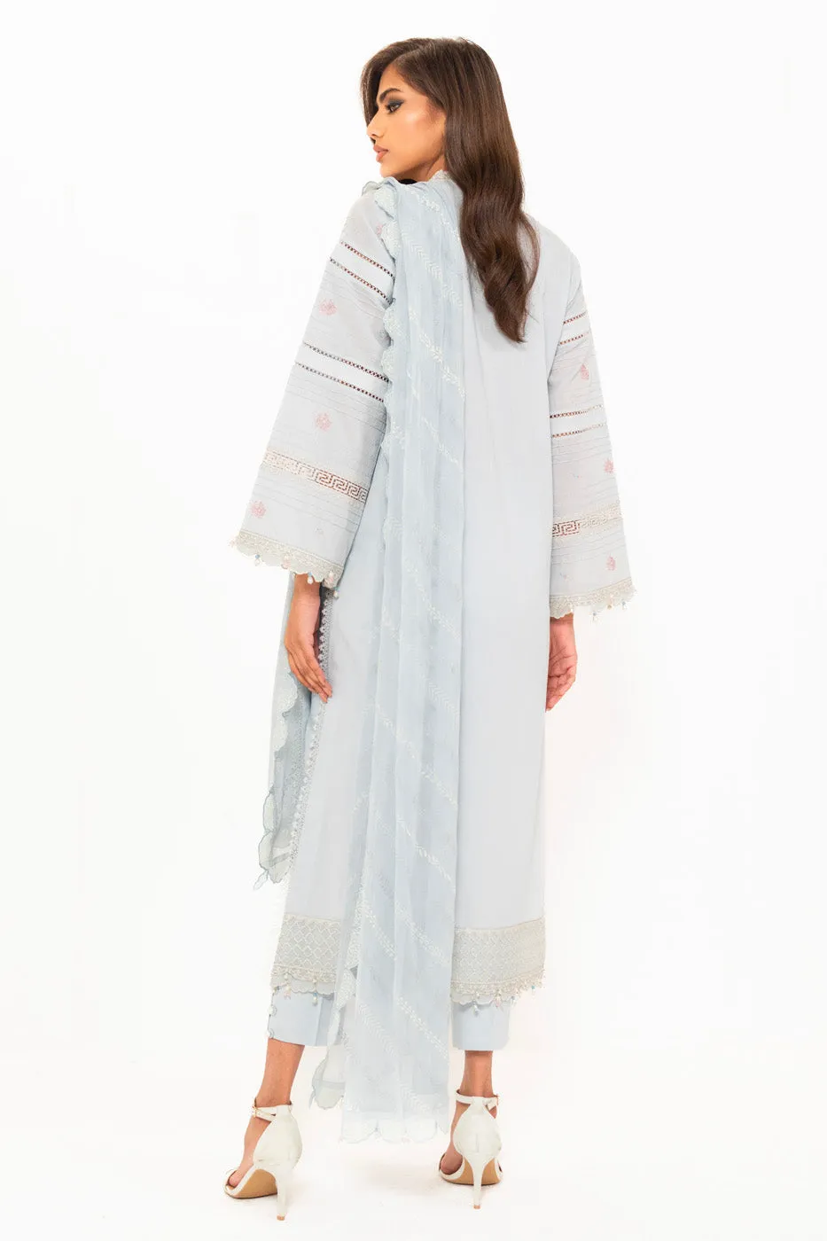 3 Pc Embroidered Lawn Suit With Poly Chiffon Dupatta