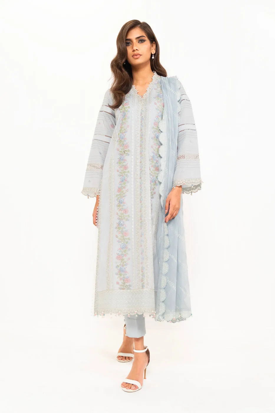 3 Pc Embroidered Lawn Suit With Poly Chiffon Dupatta