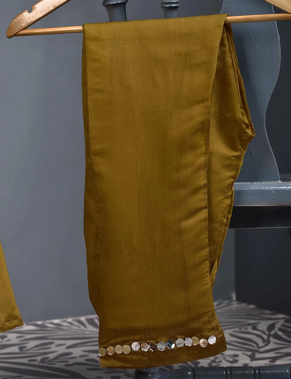 3 Pc Stitched Paper Cotton Suit with Net Embroidered Dupatta and Cotton Mirror Bottom Trouser - Mirror Glow (RTW-13-Mustard)