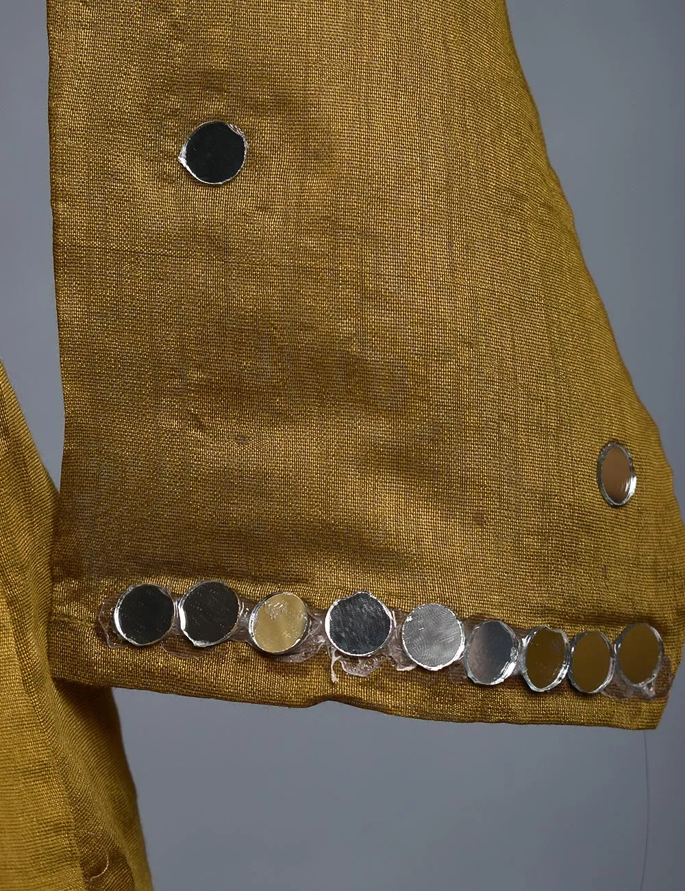 3 Pc Stitched Paper Cotton Suit with Net Embroidered Dupatta and Cotton Mirror Bottom Trouser - Mirror Glow (RTW-13-Mustard)