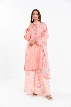 3 Piece  Embroidered Dyed Self Jacquard Suit With Printed Chiffon Dupatta