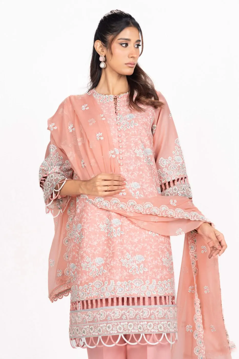 3 Piece Embroidered Lawn Suit With Embroidered Bamberg Chiffon Dupatta