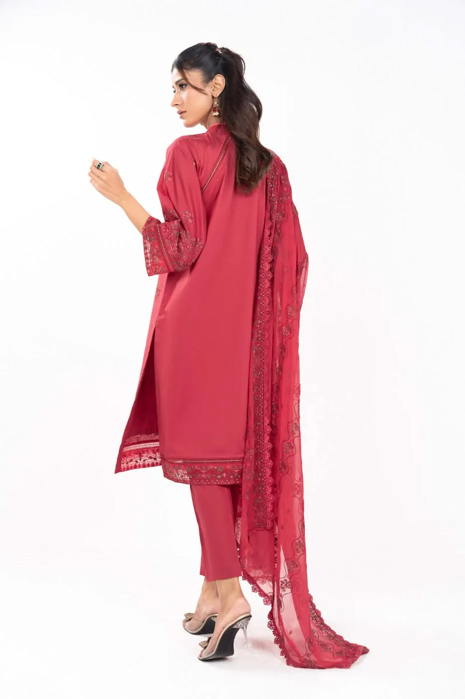 3 Piece Embroidered Lawn Suit With Embroidered Bamberg Chiffon Dupatta