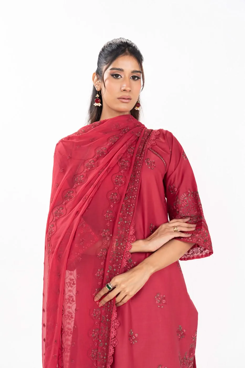 3 Piece Embroidered Lawn Suit With Embroidered Bamberg Chiffon Dupatta