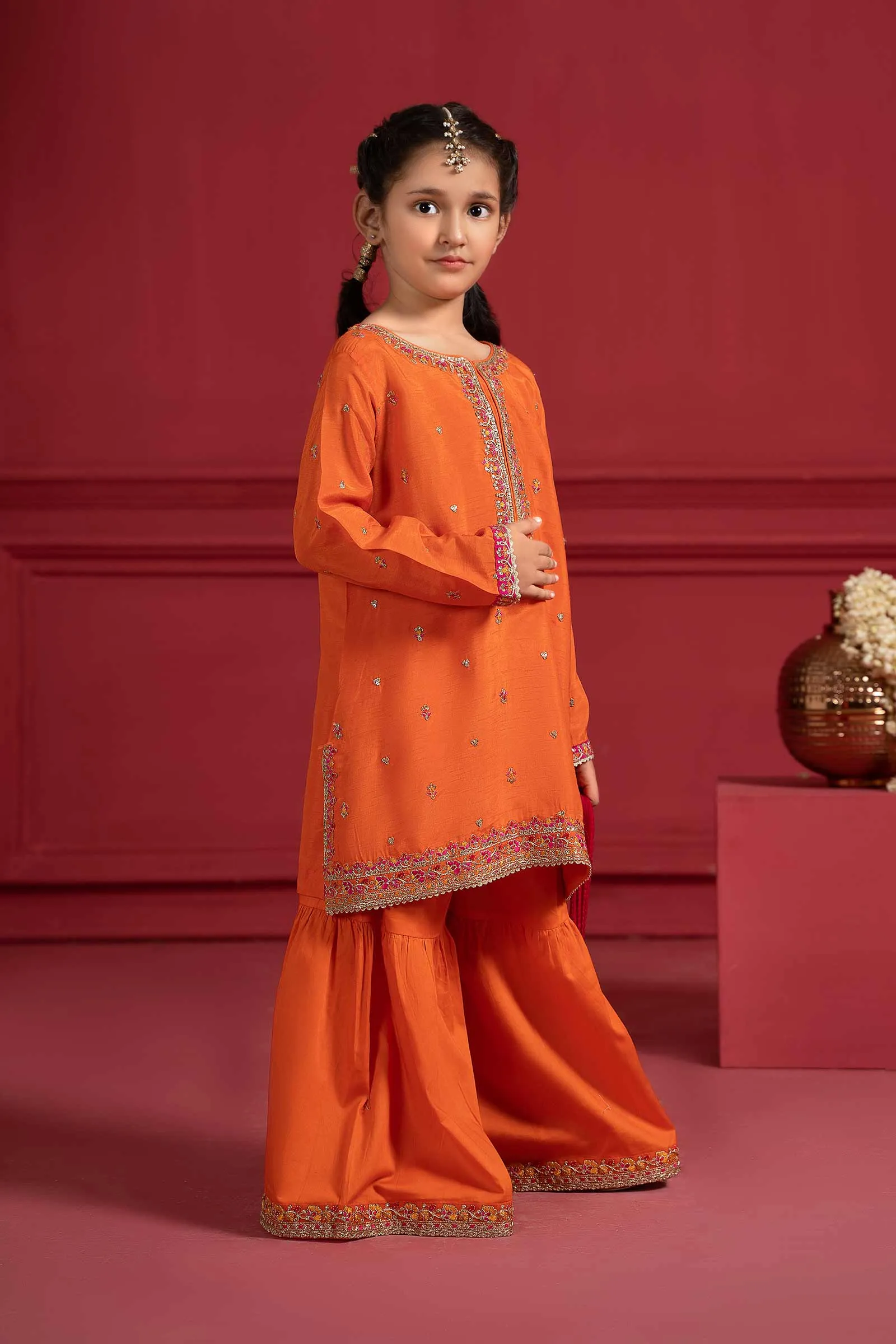 3 Piece Embroidered Silk Suit | MKS-W23-26