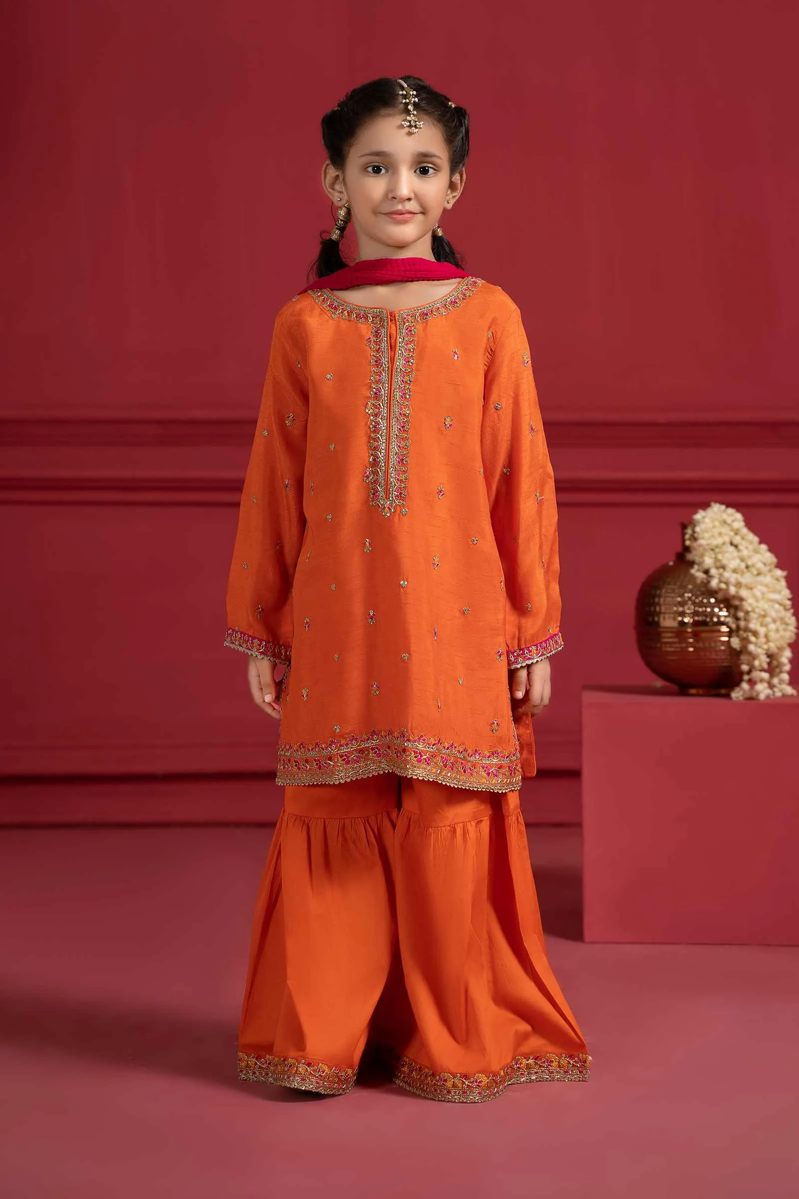 3 Piece Embroidered Silk Suit | MKS-W23-26