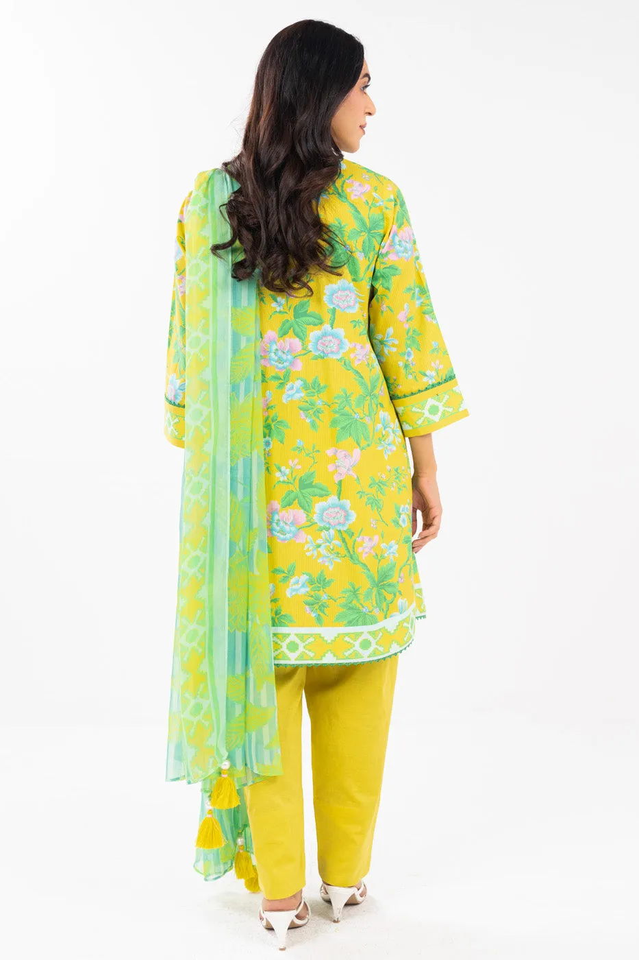 3 Piece  Printed Lawn Suit With Printed Chiffon Dupatta