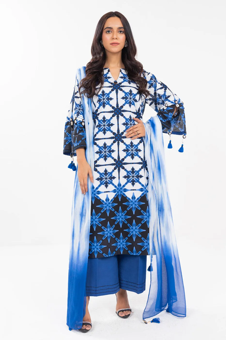 3 Piece  Printed Lawn Suit With Printed Chiffon Dupatta