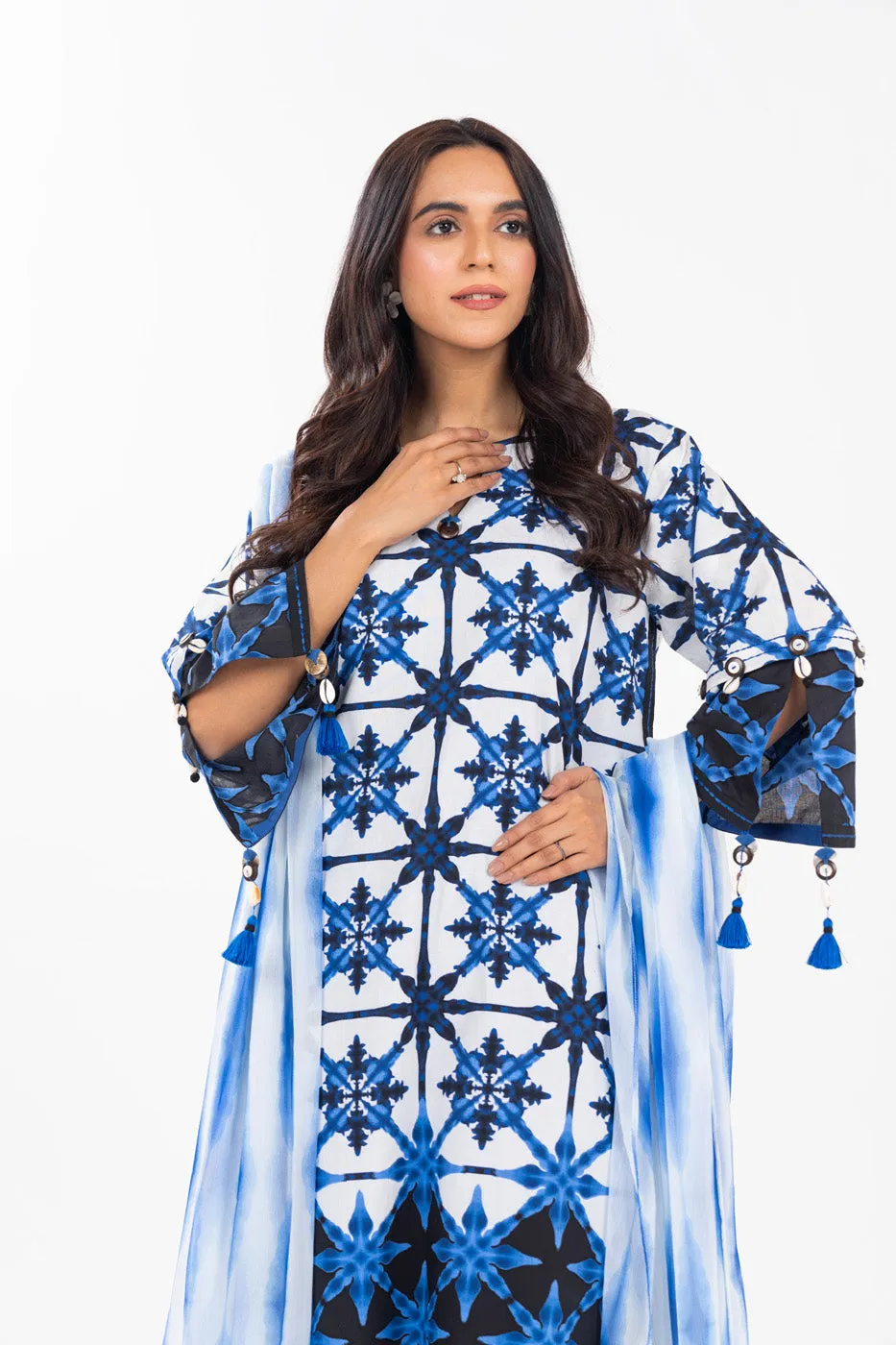 3 Piece  Printed Lawn Suit With Printed Chiffon Dupatta