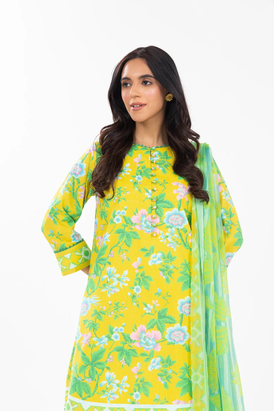3 Piece  Printed Lawn Suit With Printed Chiffon Dupatta