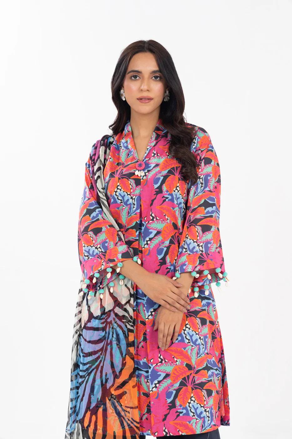 3 Piece  Printed Lawn Suit With Printed Chiffon Dupatta