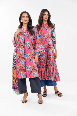 3 Piece  Printed Lawn Suit With Printed Chiffon Dupatta