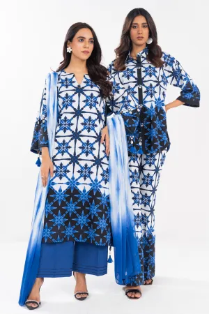 3 Piece  Printed Lawn Suit With Printed Chiffon Dupatta