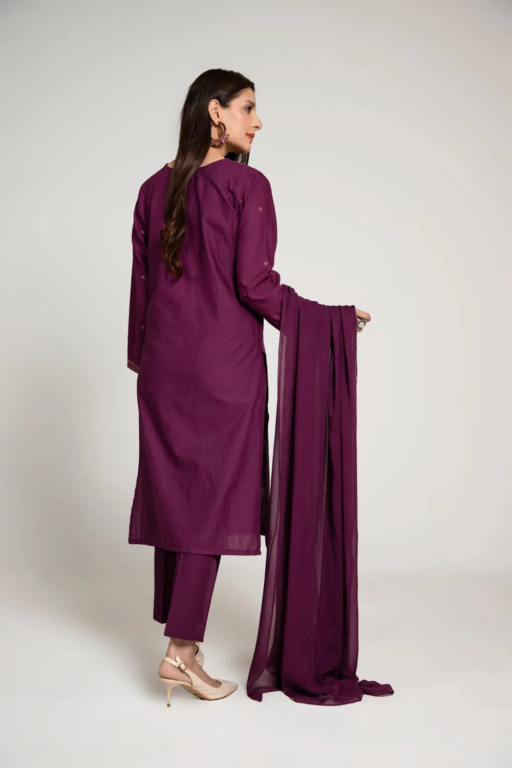 3 Piece Slub Khaddar Embroidered Suit (BA0015)
