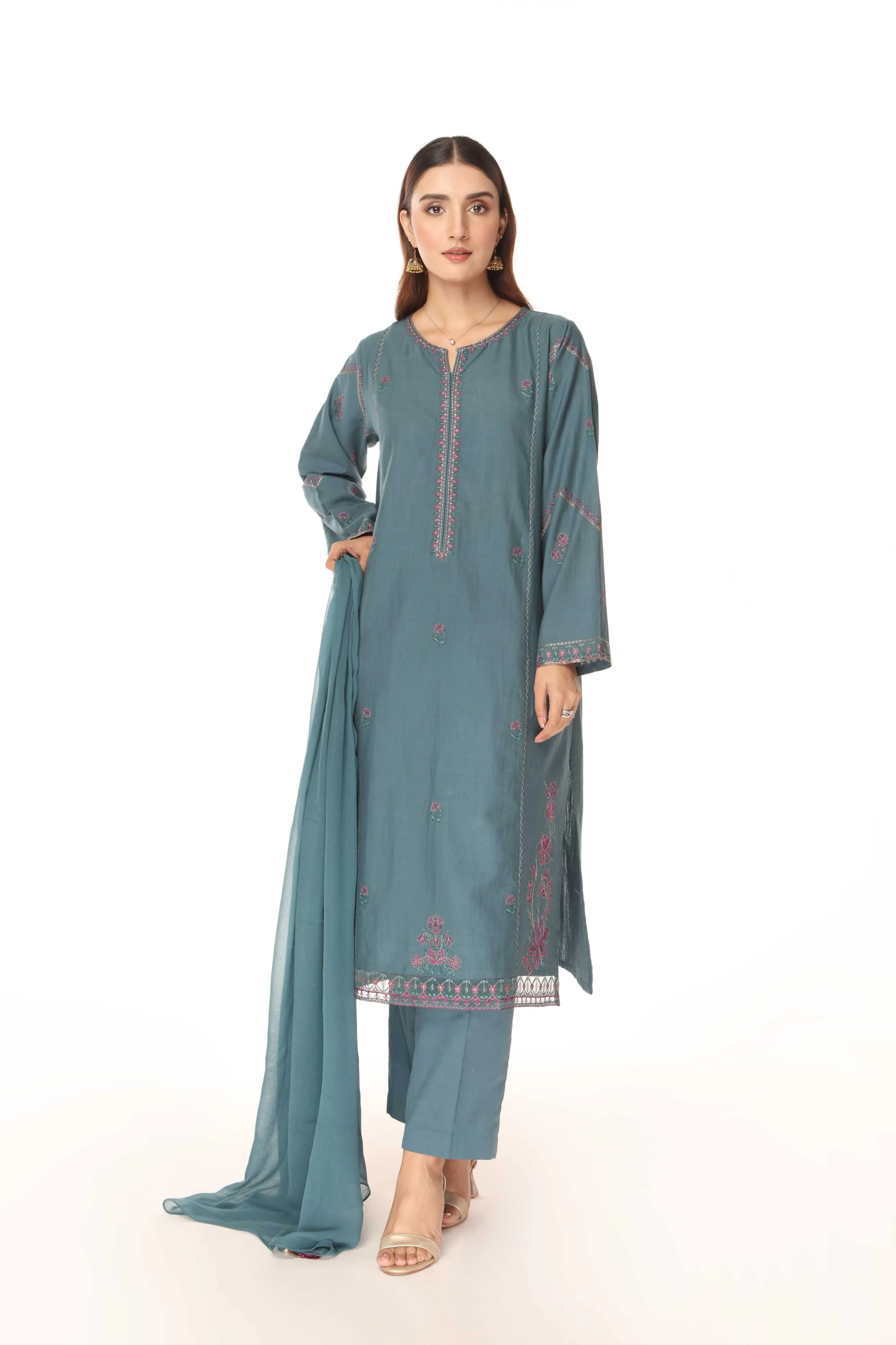 3 Piece Slub Khaddar Embroidered Suit (BA0065)