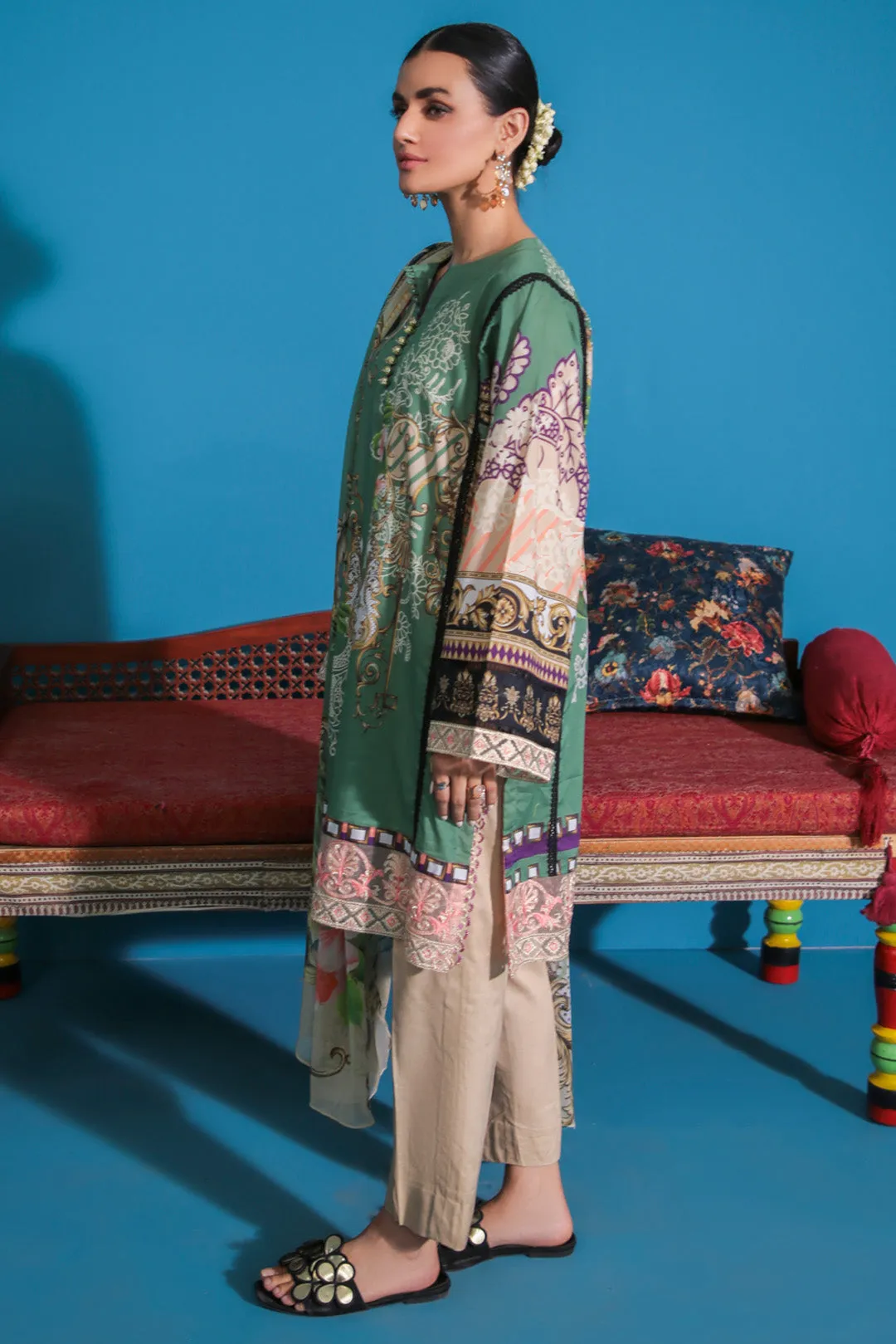 3PC Digital Printed Embroidered  With Chiffon Dupata  U2162
