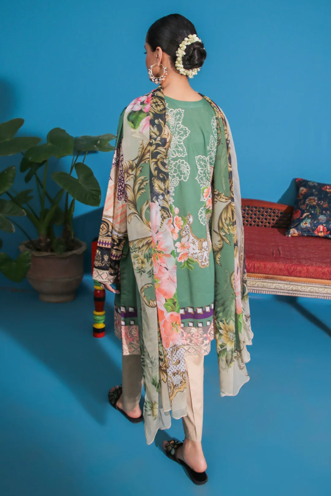 3PC Digital Printed Embroidered  With Chiffon Dupata  U2162